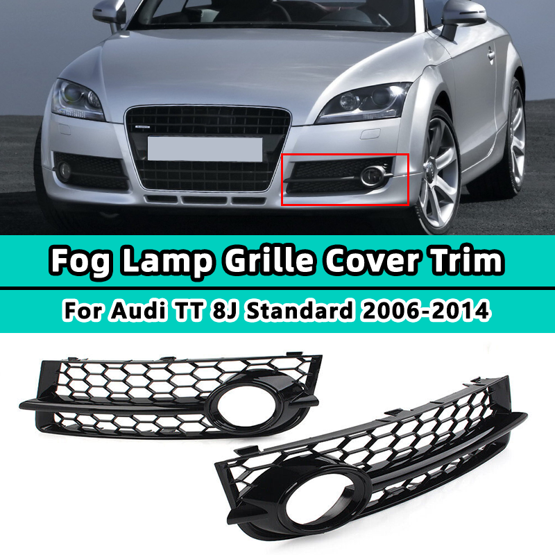 Preto lustroso Car Fog Lamp Grille, Front Bumper, Honeycomb Mesh Light Cover, Acessórios Exterior, Audi TT 8J 2006-2014, 1 Par