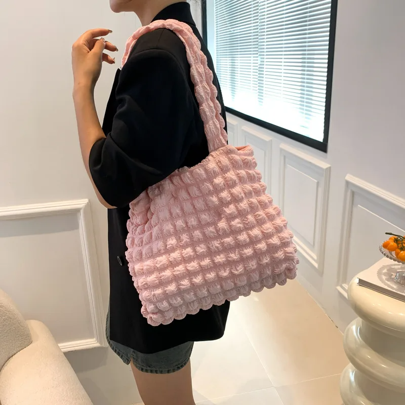 Сумки Хобо, клетчатая стеганая сумка-шоппер, Корейская сумка на плечо, Женская Повседневная однотонная сумка с рюшами, сумка-тоут, сумка через плечо