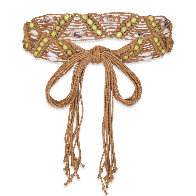 에스닉 여름 여성용 태슬 꼰 허리띠, 보헤미안 로프, 넓은 허리 벨트 액세서리, BRB0005