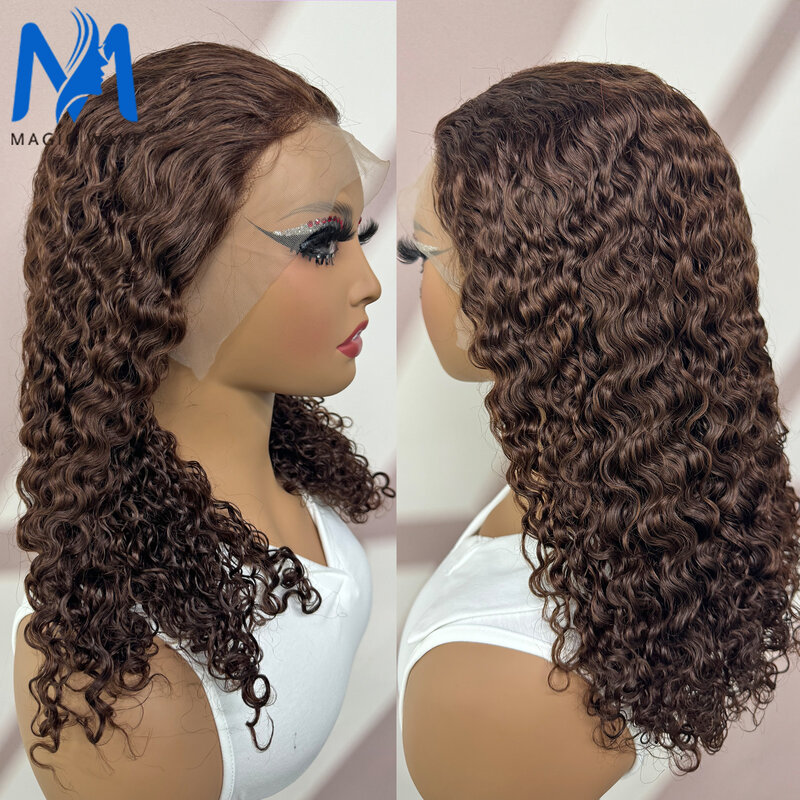 Peluca de cabello humano ondulado para mujeres negras, pelo Remy brasileño con 100% de densidad, Color marrón Chocolate, n. ° 4