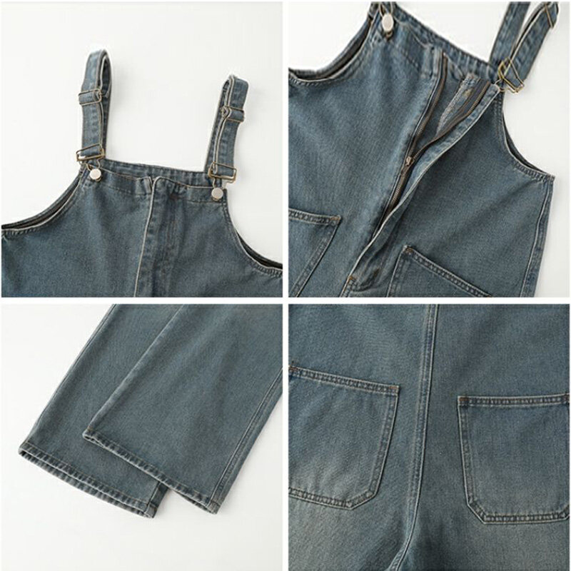 Denim Jumpsuits Women Sweet Preppy Style Full Length Leisure Vintage Washed Streetwear Harajuku Designed Strap Overalls Classic