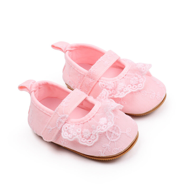 VISgogo niemowlęta dziewczynki na płaskim obcasie marszczone koronkowe buty księżniczki antypoślizgowe buty do łóżeczka trampki dla niemowląt