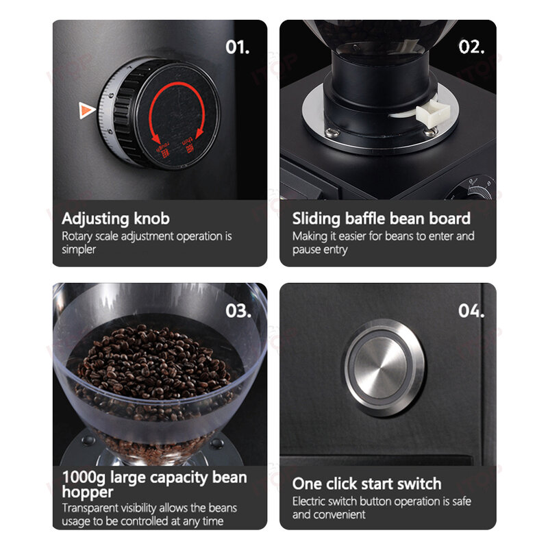 ITOP penggiling biji kopi elektrik CG-64T, penggiling penggiling Espresso dengan Tamper elektrik 64mm datar kuantitatif
