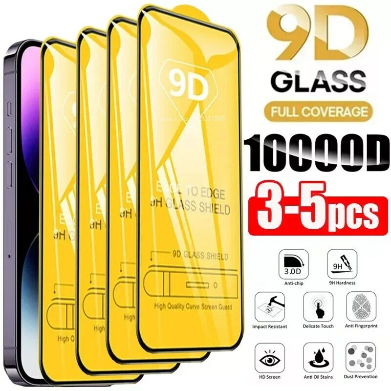 واقي شاشة 9D من الزجاج المقسى لـ iPhone ، زجاج واقي لـ iPhone 14 و 13 و 12 و 11 Pro Max و X و XR و XS Max و 7 و 8 و 6S و 14 ، 15 برو ماكس