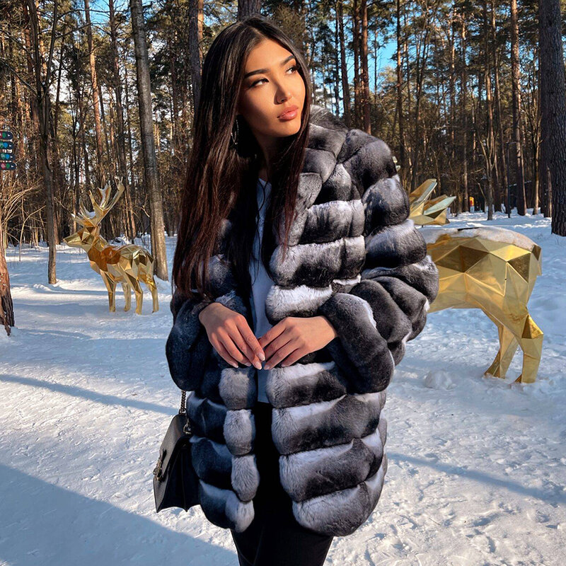 Mantel bulu kelinci Rex Natural musim dingin jaket bulu pendek wanita jaket bulu Chinchilla penjual terbaik jaket bulu asli