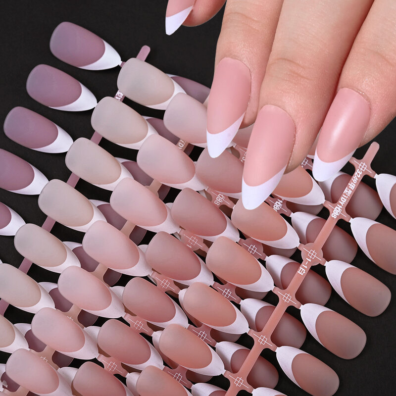 150Pcs Almond French Fake Nails Full Cover Oval Acrylic Fake Tips Press on Nails White Edge Design Wearable DIY Nail Extension