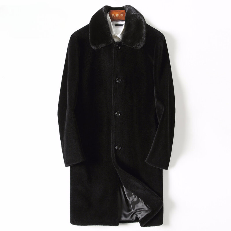 本物のミンクの襟付きメンズジャケット,暖かい毛皮のコート,長い無地,冬のファッション2023,f320