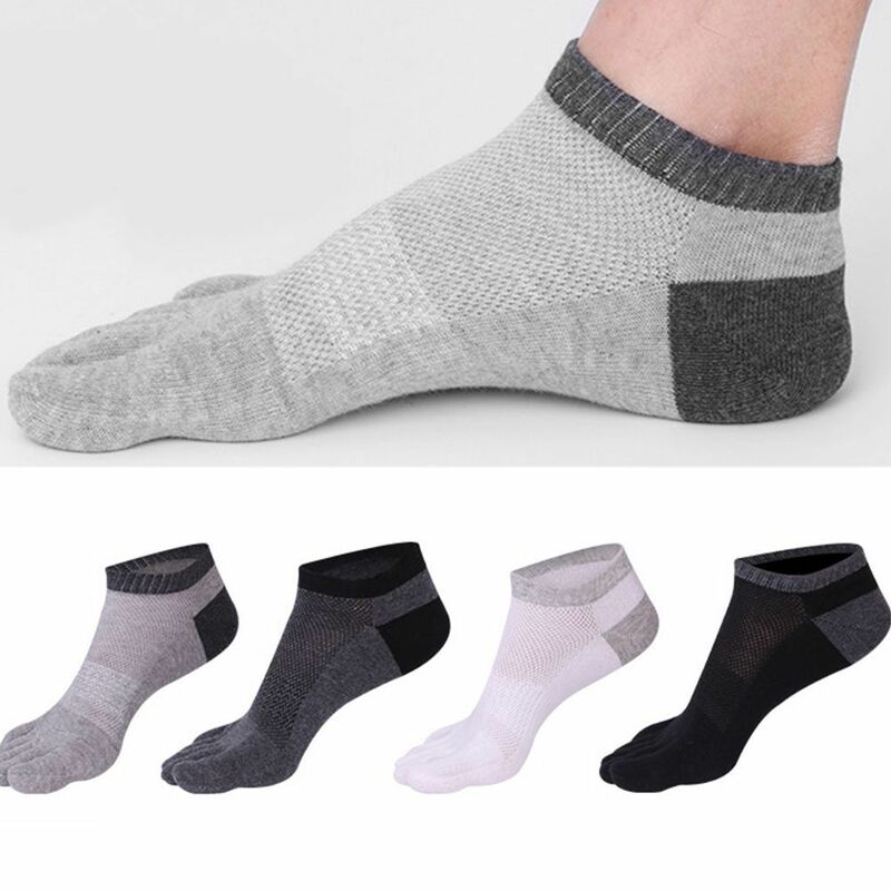 Короткие сетчатые носки с вырезом лодочкой, Нескользящие хлопковые носки с пятью пальцами, мужские носки, сетчатые носки, носки с пятью пальцами