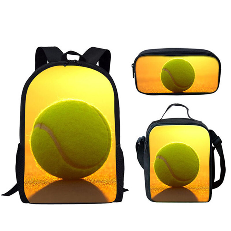 Classic Creative Novelty Funny Tennis Ball 3D Print 3pcs/Set pupil School Bags Laptop Daypack Backpack Lunch bag Pencil Case
