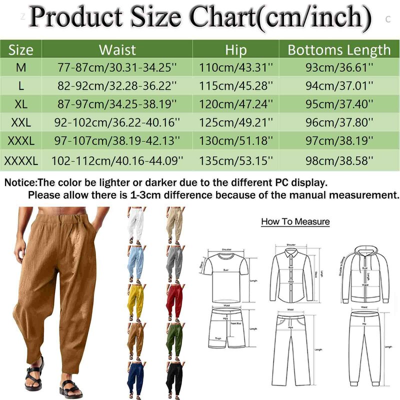 Pantalones de lino y algodón para hombre, pantalón de lápiz transpirable, de Color sólido, con bolsillo para Fitness, M-4XL Otoño, 2023