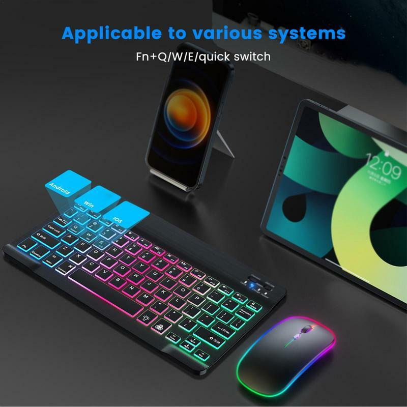 Teclado para tableta iluminado portátil, teclado multidispositivo colorido ultradelgado, 10 pulgadas