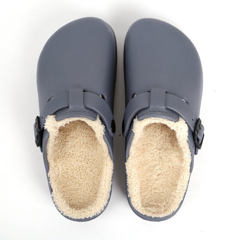 Men Women Fall Winter Indoor Fur Clogs Shoes Fashion Keep Warm Fluffy EVA Soft Waterproof Non-Slip Slide Specialist Work Slipper