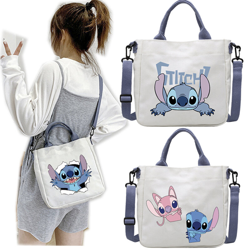 Disney Stitch Canvas Tote Bag per le donne Cartoon Lilo and Stitch borse tracolla staccabile borsa a tracolla di grande capacità