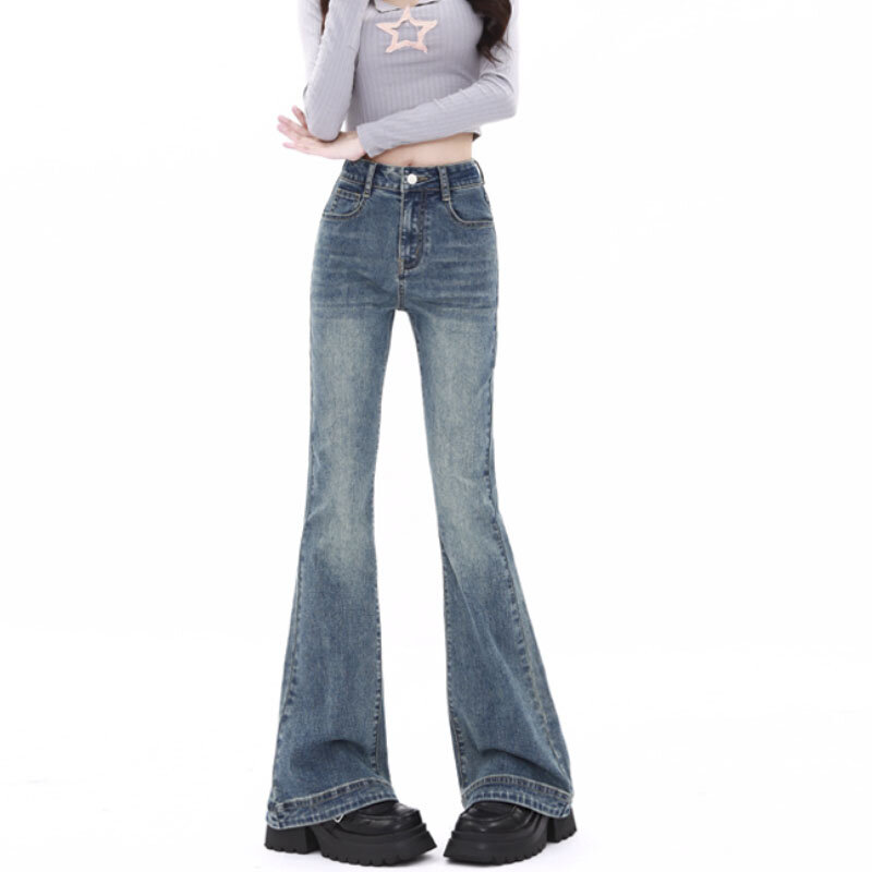 Y2k Flare Jeans Vintage High Waisted Trousers Aesthetic Streetwear Casual Pants Women Korean Jeans