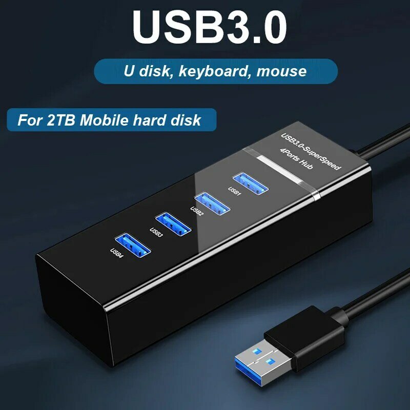 USB 3.0 4/7 포트 허브 스플리터 어댑터 케이블 길이 30 cm, 120cm, 데스크탑 PC 맥 노트북 키보드 마우스용, 2TB 모바일 하드 디스크