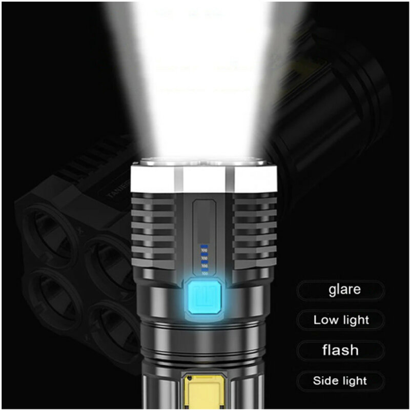 Quad-Core Bright LED Flashlight Strong Light Rechargeable Super Bright Small Special Forces Outdoor Multi-functional Spotlight