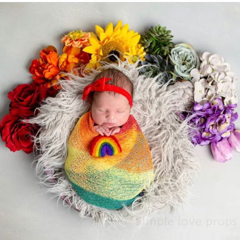 Accesorios de fotografía para recién nacido, aguja hecha a mano, fieltro de lana arcoíris, corazón de amor, accesorios de estudio de fotografía