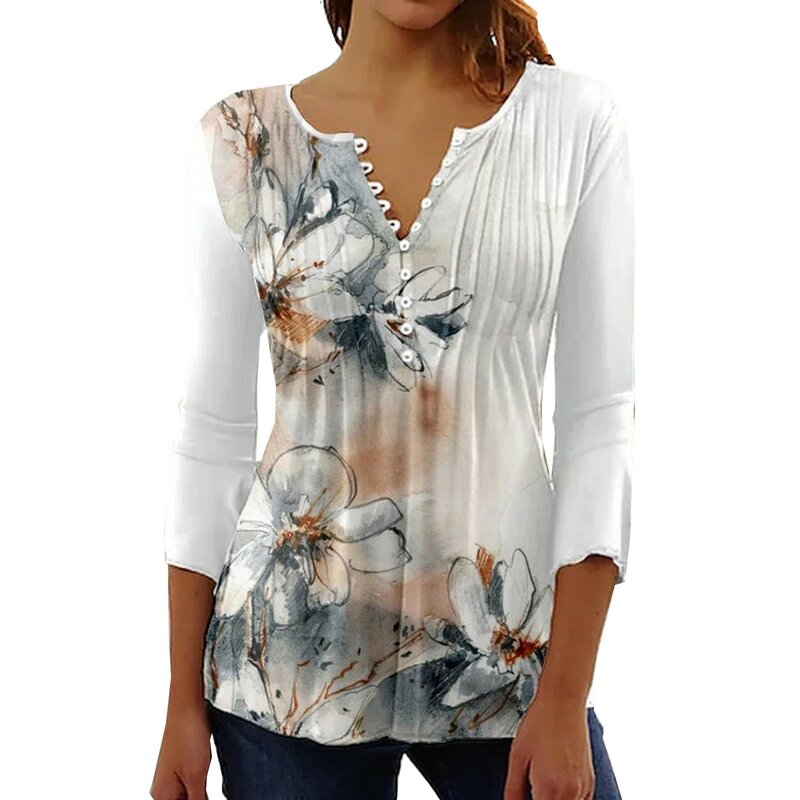 花柄Vネックトップ,半袖ボタンTシャツ,女性のためのエレガントでシンプルな夏服,2021