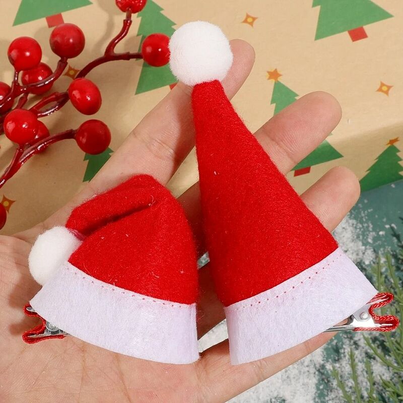 10Pcs Red Christmas Hat Mini Santa Handmade Christmas Hair Clips Hairpins Christmas