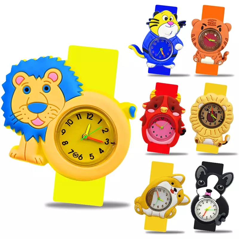 Wholesale Good Quality Children Watch Clock Cartoon Dinosaur/Dog/Lion/Tiger/Panda Dial Girls Boys Kids Slap Watches Xmas Gift