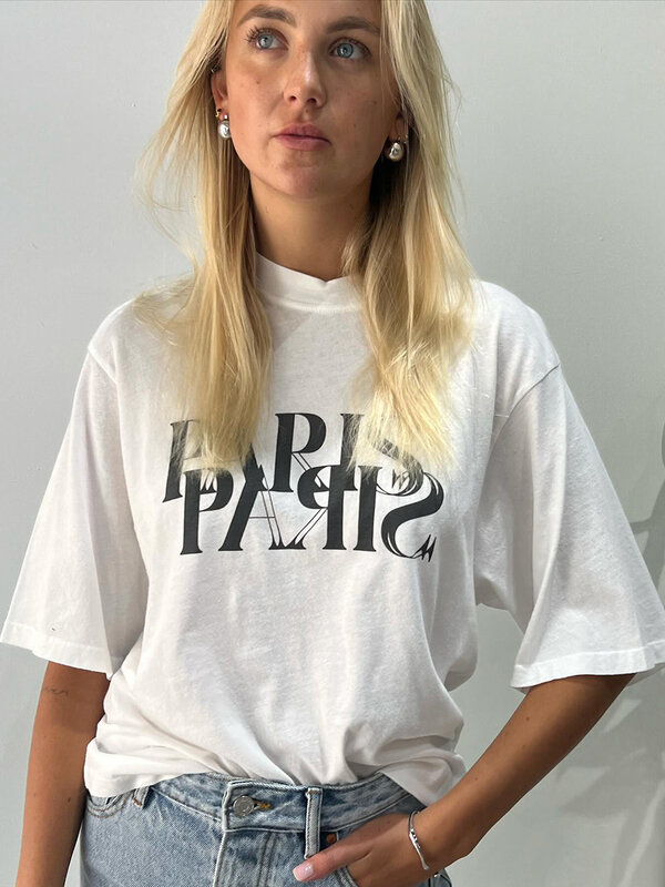PARIS list drukuj t-shirty 2024 lato z krótkim rękawem O-neck modne koszulki luźna koszulka na co dzień topy Streetwear odzież damska
