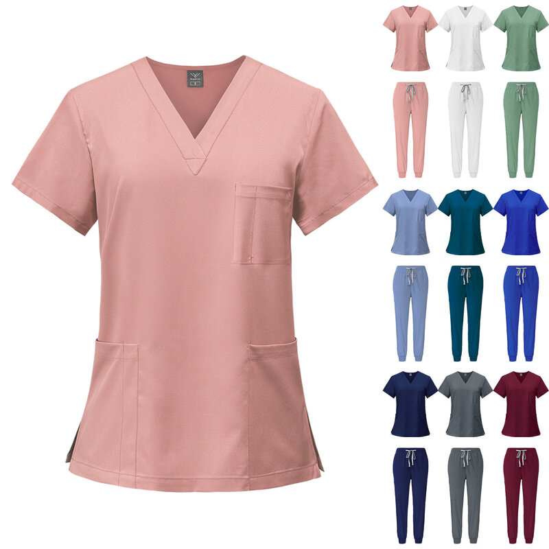 Mulheres médicas enfermeira trabalho uniforme conjunto, salão de beleza, clínica top e calças, médico e cuidados de spa robe, novo