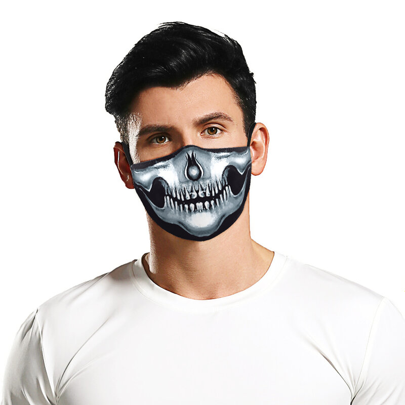 Czaszka buźka modny nadruk maska zmywalna Halloween grymas animacja półmaska 2023 nowa wielorazowa mufla do ust Unisex
