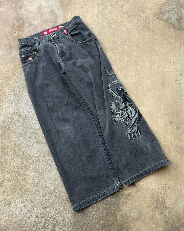 European and American Street Poker Print Jeans Men Y2k Fashion Washed Oversized Wide Leg Pants Retro Straight Trousers Women