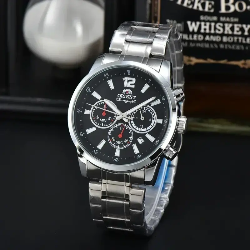 Orient Men's Full Stainless Steel Watch, Original, Data automática, Luxo, Cronógrafo, Esporte, Quartzo, Relógio, Relógios de negócios, Top AAA