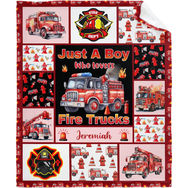 Coperte personalizzate, coperte personalizzate per camion dei pompieri, regali di compleanno di Halloween per il giorno di natale e dei bambini