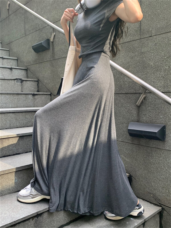 PLAMTEE Grey Hot wyprzedaż damskie garnitury swobodny szyk nowe 2024 główna ulica Skinny zestaw letnich spódnic Maxi w stylu Casual z wysokim stanem