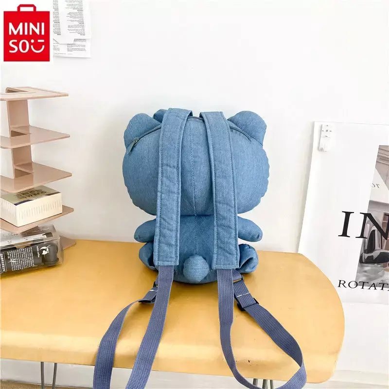 MINISO Sanrio HelloKitty Butterfly Sweet Doll Backpack Women's Retro Fashion Denim Multi functional versatile Storage Backpack