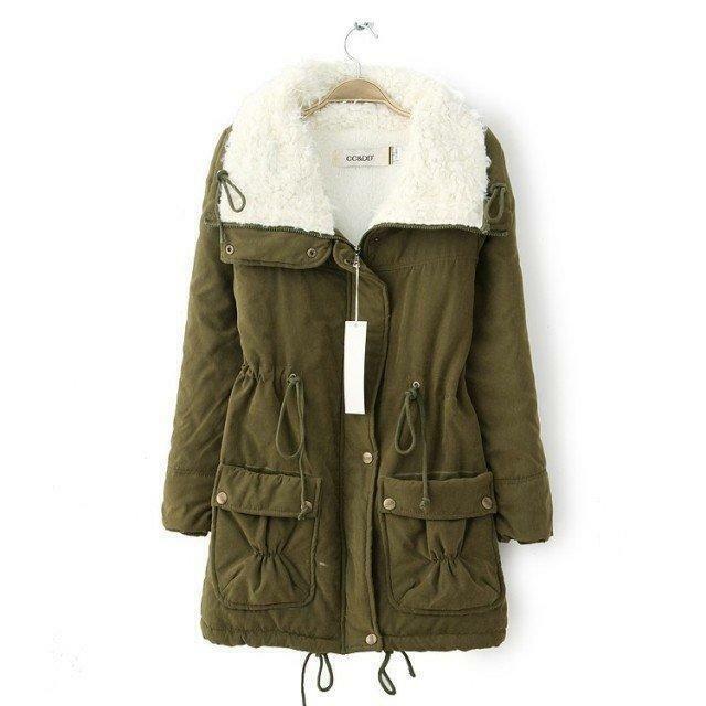 여성용 겨울 면 재킷, 단색, 중간 길이 드로스트링, 허리 업, 슬리밍 양피 면 원피스