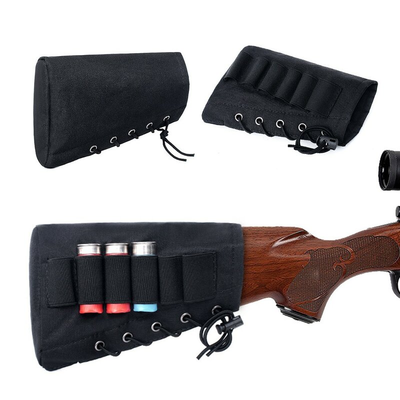Peluru peluru pemegang amunisi senapan 6 putaran 5*12cm ukuran bawah 12/20g tas Buttstock ukuran dapat disesuaikan untuk Aksesori berburu