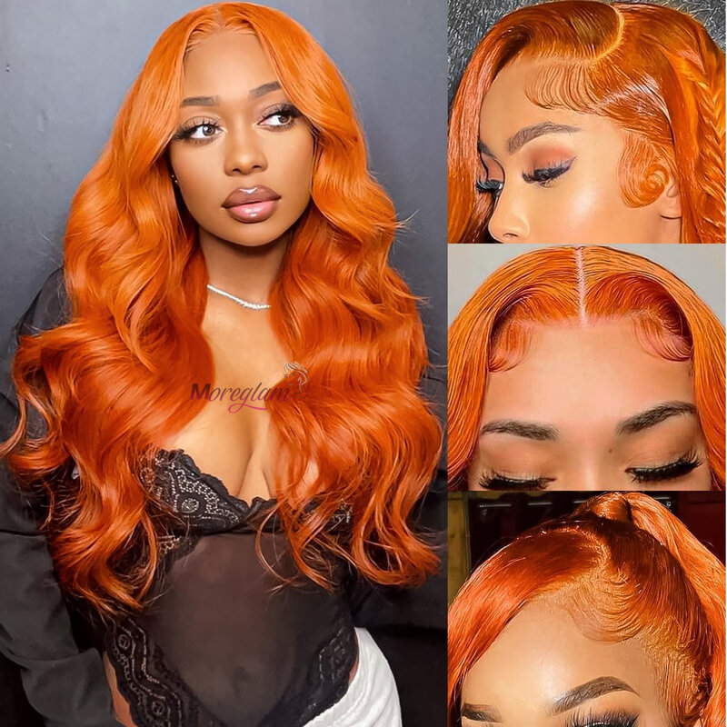Imbirowe pomarańczowa koronka z przodu peruki z ludzkimi włosami wstępnie oskubane falą ciała 13x4 koronkowe przednie włosy rude peruki z przodu