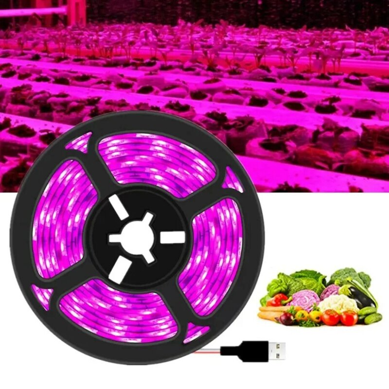 Paaama Dc 5V Usb Led Grow Light Full Spectrum 1-5M Plant Licht Groeien Led Strip Phyto Lamp Voor Groente Bloem Zaailing Kweek Tent