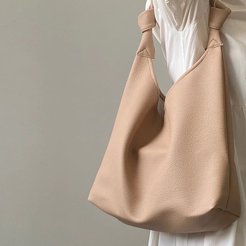 Xiuya Korean Fashion Womens Shoulder Bag Apricot Elegant Gentle Summer Large Capacity Leather Tote Bag Casual Daily New Handbag