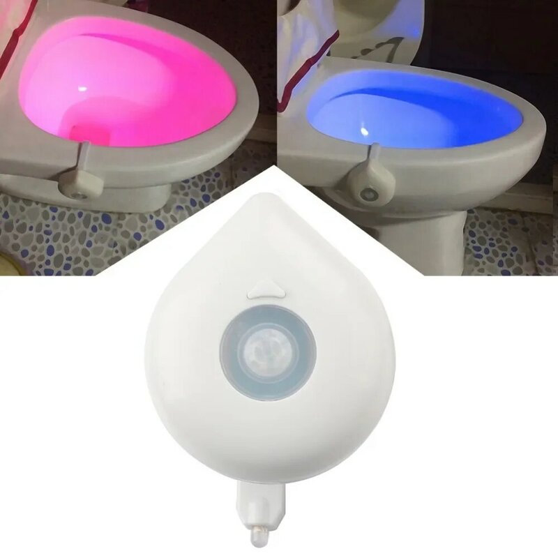 Luz noturna de led para banheiro, 8 cores, automático, sensor de movimento corporal, luz noturna, assento, lâmpada para bateria 3x aaa