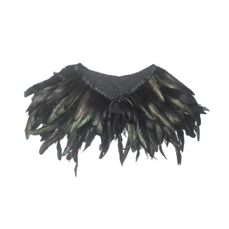 Feather Shrug Shawl Shoulder Wrap Capelet Collar Victorians Gothic Halloween Cosplay Party Witches Wing Decorative Scarf