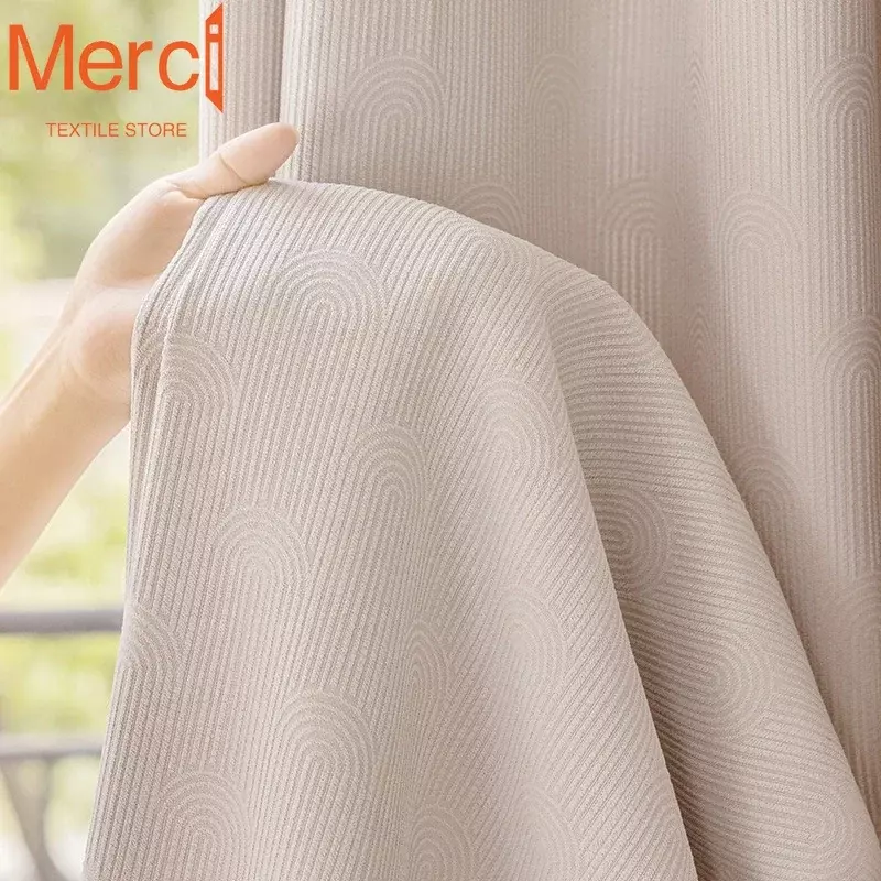 Modern French Style Luxury Cream Chenille Jacquard Curtains for Living Room Bedroom Dining Shading Window Drapes Custom Size