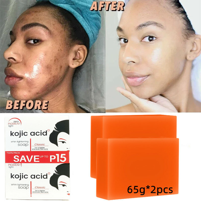 65g x2 Kojic Acid Soap Kit Facial Cleaning Pores Dirt Acne Blackhead Anti-Acne Remove Deep Cleaning Oil Control Whitening Skin