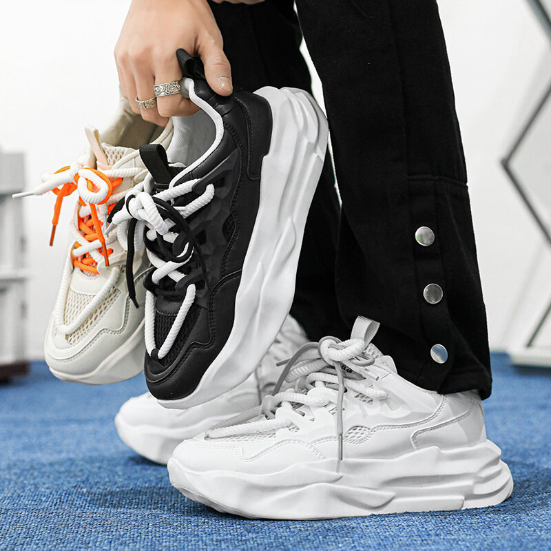 Модные туфли для папы весна-осень 2024 Новое корейское издание спортивные и повседневные сетчатые дышащие и приподнятые маленькие белые туфли