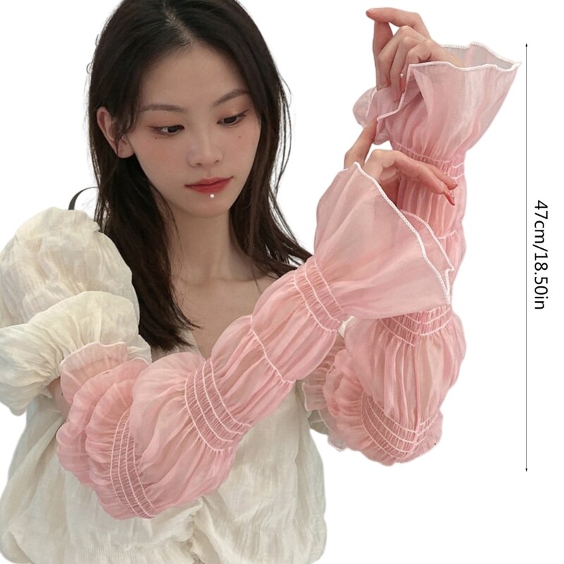 Lady Tulle Lace Gloves Long Elbow Gloves for Costume Party Lace-up Arm Guard for Comic Con Cosplay Photography Props