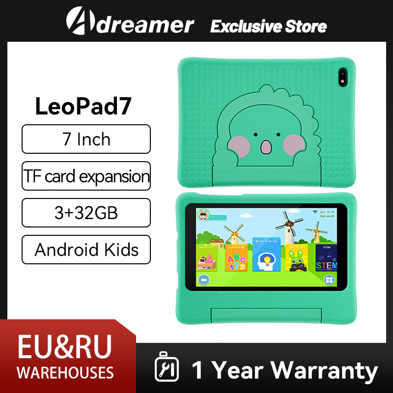 Adreamer KidsPad7 Kids Tablet 7 Inch Android 13 3GB RAM 32GB WiFi Bluetooth Dual Camera Educational Kid Tablets with Proof Case