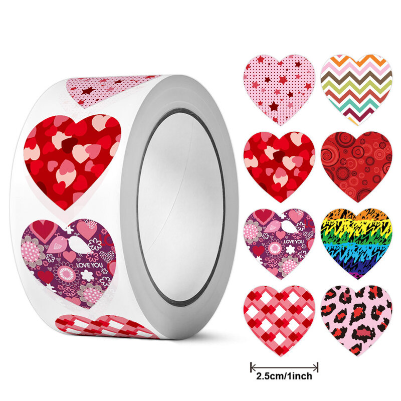 Autocollant coloré en forme de cœur du jour de Léon, étiquette décorative, sceau d'emballage de cadeau d'anniversaire, fête de mariage, invitation, 500 pièces