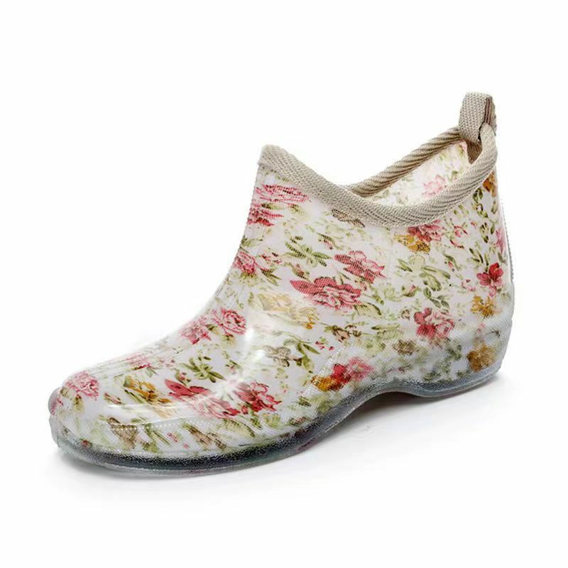 Women's Low Top Rain Shoes Soft Sole Non Slip Waterproof Slip-On Print Flat Sole Waterproof Work Shoes Free Shipping Water Shoes