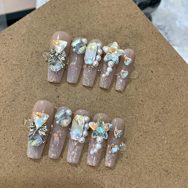 10 Stück Mandel oval handgemachte Presse auf Nägeln volle Abdeckung Schmetterling Diamant Design Farbverlauf falsche Nägel tragbare Maniküre Nagels pitzen