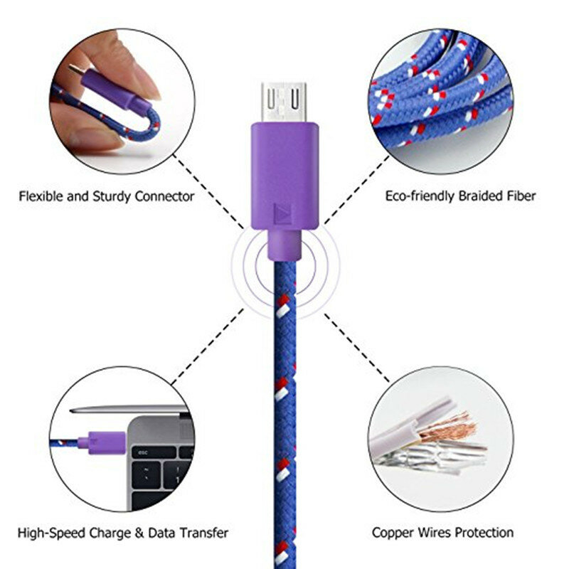 Cable Micro USB trenzado de 1m/3m, Cable de datos de Color para Android, IOS, Cable de teléfono móvil, Cable de altavoz, Cable de datos de productos electrónicos
