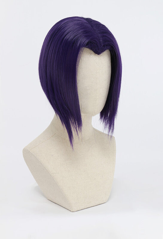 Wig cosplay ungu pendek untuk pahlawan Super Raven