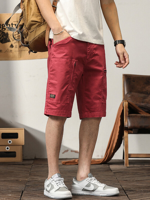 Celana pendek kargo pria, celana pendek katun kasual longgar kualitas tinggi, warna Solid, celana pendek kargo musim panas untuk pria
